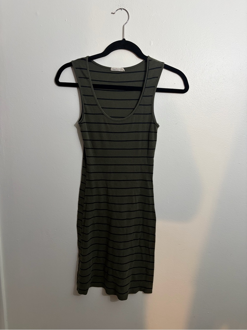 Heart Hips Olive Green and Black Striped Mini Dress